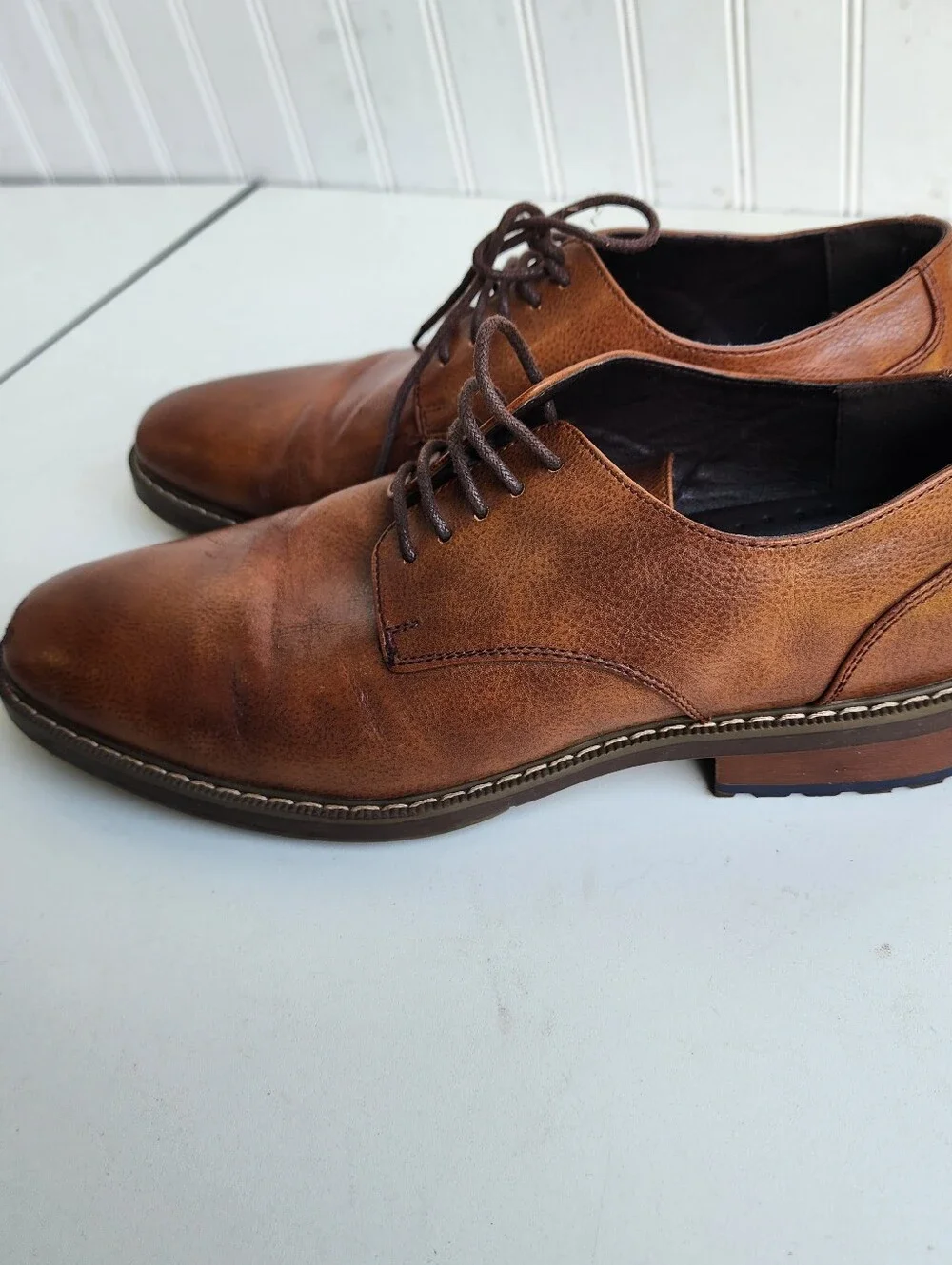 Van Heusen Men's Memory Foam Geraldo Cognac Tan Oxford Dress Shoes Size 8 M